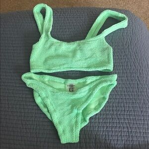 Hunza G Mint Green Crinkle Bikini Set - Crop Top & High-Cut Bottoms